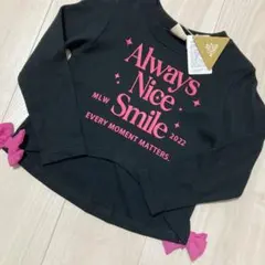 マイリトルワンダー　長袖ロンtシャツ　リボン付き　ブラック　英語ロゴ　110