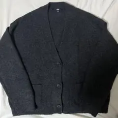 UNIQLO ダークグレー L スフレヤーンVネックショートカーディガン
