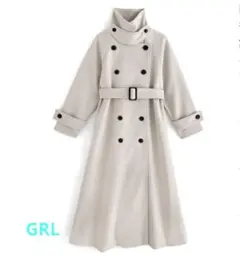 GRL ダブルブレスト ロングコート　ベルト付き　フェイクウールトレンチコート