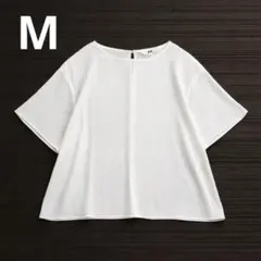ユニクロ【M】 クレープ T ブラウス 半袖 白 透け感 無地 プルオーバー