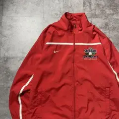 【XL】90s ナイキ　スウォッシュ　チームロゴ　レッド　ナイロンジャケット