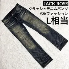 JACK ROSE クラッシュデニムパンツ ダメージ加工 メンズ Y2K Lのサムネイル