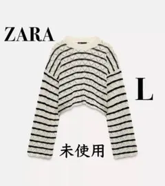 ◆新品未使用タグ付き◆ZARA ストライプクロシェトップス L サマーニットのサムネイル