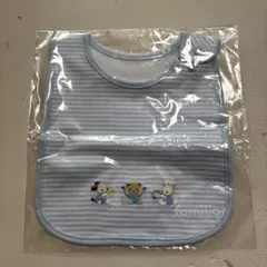 familiar スタイ 青 ストライプ 動物刺繍