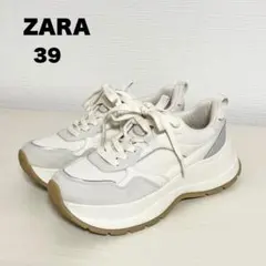 美品⭐︎ZARA 厚底スニーカー アイボリー系 レースアップシューズ 39