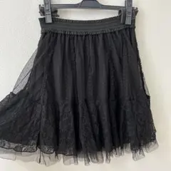 アクシーズファム　お花ドット柄　チュールレーススカート　黒