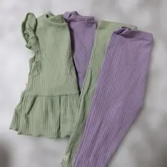 リブ素材 フリル付きトップスとレギンスセットのサムネイル
