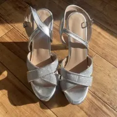 【美品】シルバー ラメサンダル 37(約23.5-24cm) 12cmヒール