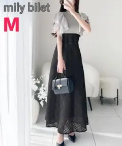 mily bilet ダブルフリル袖チェックレースドッキング 원피스 M