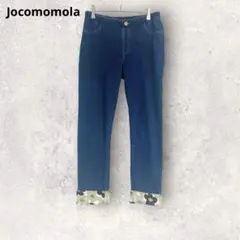 ホコモモラ　スリムフィットデニムパンツ　ウエストゴム　花柄裾　コットン混　Mのサムネイル