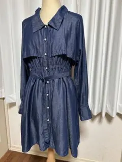 ダークブルー ウエストゴム ワンピース　オリーブデオリーブ