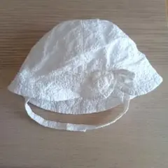 ザラベビー/ZARA BABY 花柄 ベビー帽子 ホワイト　刺繍 48cm