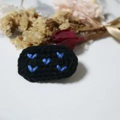 黒の刺繍ヘアピン バレッタクリップ 約5cm