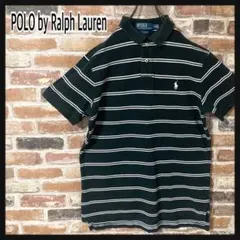 《人気》ポロバイラルフローレン　ポロシャツ　ボーダー柄　刺繍ポニーロゴ　黒　L