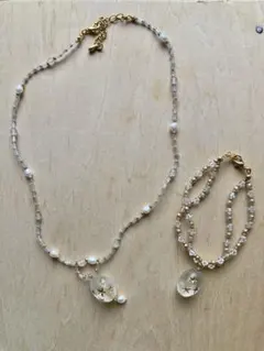 金のお星さま柄⭐︎ヴィンテージビーズ ネックレス＆ブレスレットセット 淡水パール⭐︎