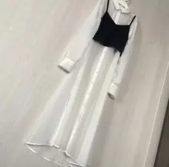ロング シャツワンピース シアーシャツ ベスト 2点セット