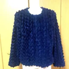 ネイビー フラワーモチーフ ノーカラージャケット