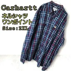 Carhartt ネルシャツ チェック ネイビー カーハート 赤×白×水色 古着