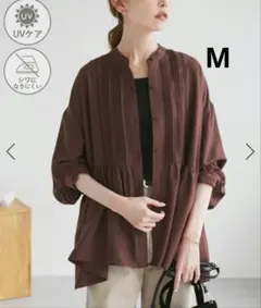 UVケア・防シワ 羽織れるピンタックデザインペプラムシャツ M ロペピクニック