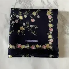 renoma ハンカチ 花柄 ネイビー　45cm 未使用