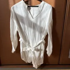 ホワイト 長袖シャツ ウエストリボンのサムネイル