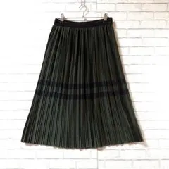 【ZARA BASIC/ザラベーシック】プリーツスカートSミモレ丈 ツヤ感 緑系