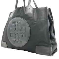 良品★トリーバーチ　エラ　デカロゴ　ナイロン　レザー　トートバック　ブラック