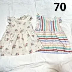 H&M ワンピース 2枚セット ベビー 70 ストライプ 小花柄 ノースリーブ