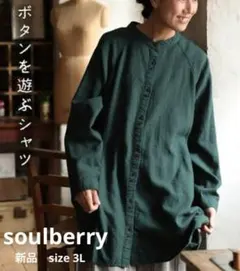 【美品】soulberry ソウルベリー ボタンを遊ぶシャツ　グリーン　L
