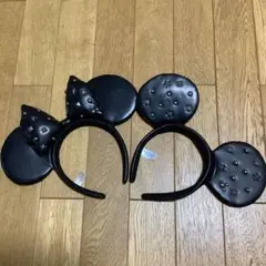 ディズニー　カチューシャ　ミッキー　ミニー　黒 スタッズ付き