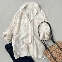 新品　イネド　オーガンジーシアーシャツ　アイボリーのサムネイル