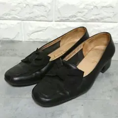 ✨フェラガモ✨ 5 1/2C 22.5cm パンプス 本革 ローヒール リボン@