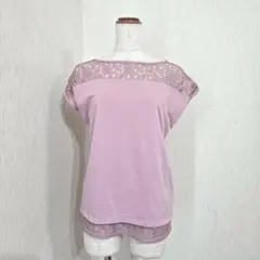 アースミュージック フレンチスリーブカットソー ライトピンク レース切替かわいい