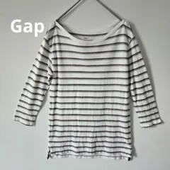 【Gap】レディース　七分袖　ボーダー　ボートネック　カットソー　XS　白