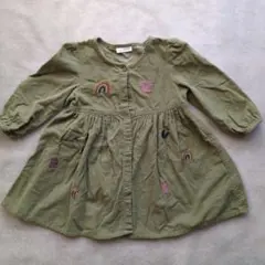 【next】 刺繍入りオリーブグリーンワンピース 86cm