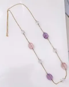 ロングネックレス ピンク 紫 ビーズ