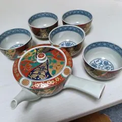 未使用品】九谷永楽 茶器セット 赤絵 金彩 急須 湯呑み×4 湯冷まし