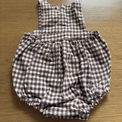 ブラウンチェック ノースリーブロンパース