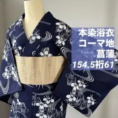 未使用品 綿絽 夏物 本染浴衣 168裄68.5 型染め 青 緑 竹 笹 トール