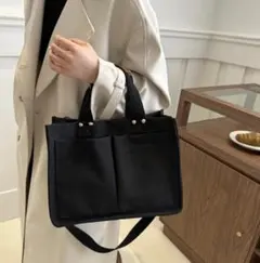 トートバッグ③　バック　ハンドバッグ　ショルダー　黒 2way　通勤　収納　B