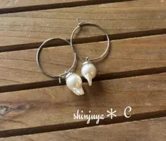 国産あこや真珠♡本物パールフープピアス♡シルバー♡アレルギー対応♡2way♡