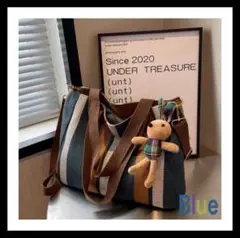 新品 2way ストライプ キャンバストートバッグ A4 大容量 ショルダー