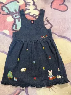 極美品　ミキハウス　デニム　ジャンパーワンピース　100cm うさこ