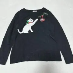 Croft & Barrow クリスマスセーター 猫 刺繡 ラインストーン S