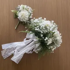 ウェディングブーケとブートニアセット