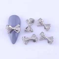 10個セット　ネイルパーツ　シルバー　リボン　ハンドメイド　ネイルチップ　デコ
