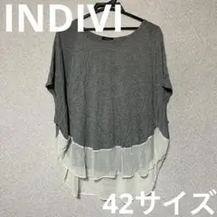 INDIVI 異素材切替　ノースリーブ　トップス　42サイズ 大きめサイズ