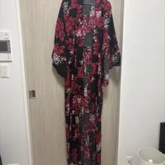 半額以下 花柄ロング丈浴衣 黒赤白 レディース