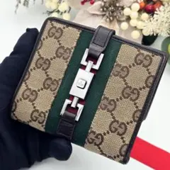 GUCCI グッチ シェリーライン ジャッキー GG柄 キャンバス 二つ折り