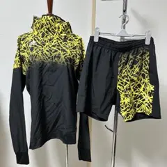 adidas フード付きジャージ上下セット Lサイズ 黒/黄